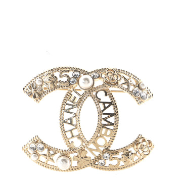 Chanel Chanel Cambon Lettering CC Brooch Crystal Embellished Metal with Fax Pearls