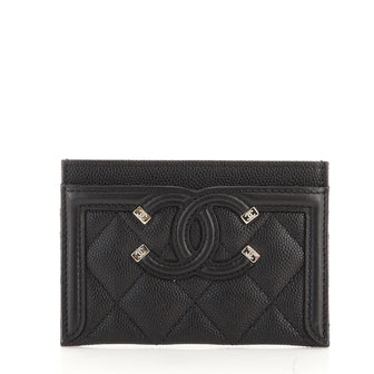 Chanel Filigree Card Holder Quilted Caviar