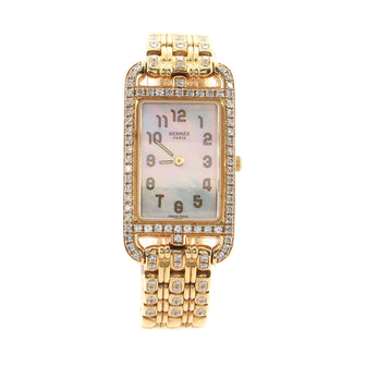 Hermes Cape Cod Nantucket Quartz Watch Yellow Gold with Diamond Bezel and Bracelet and Mother of Pearl 20