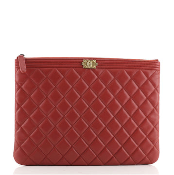 Chanel Boy O Case Clutch Quilted Lambskin Medium