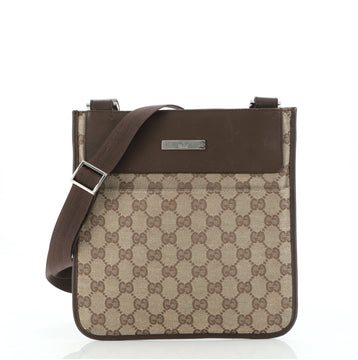 Gucci Vintage Flat Messenger Bag GG Canvas and Leather Small
