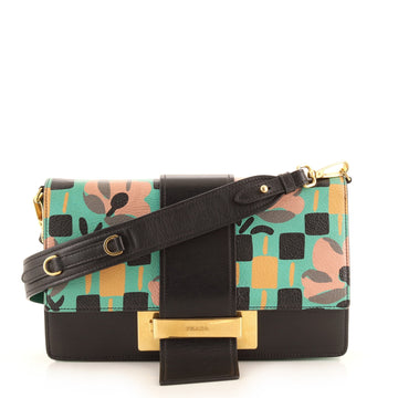 Prada Metal Ribbon Shoulder Bag Printed Leather Medium