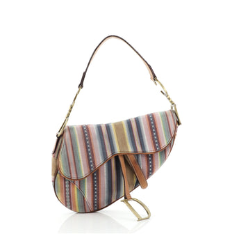 Christian Dior Bag, Multicolor Canvas Striped Saddle Bag