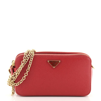 Prada Double Zip Wallet on Chain Crossbody Saffiano Leather Mini