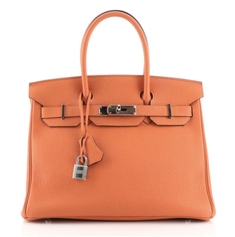 Hermes Birkin Handbag Orange Togo with Palladium Hardware 30