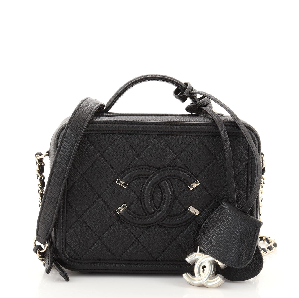 CHANEL Caviar Quilted Small CC Filigree Vanity Case Black
