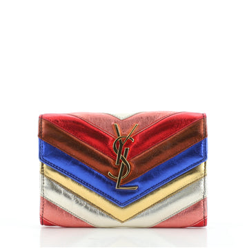 Saint Laurent Classic Monogram College Envelope Wallet Multicolor Matelasse Chevron Leather Compact