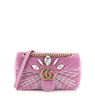Gucci GG Marmont Flap Bag Embellished Matelasse Velvet Small