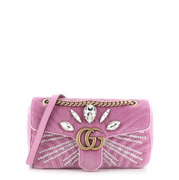 Gucci GG Marmont Flap Bag Embellished Matelasse Velvet Small