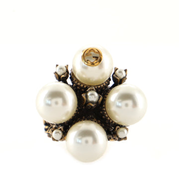 Gucci Interlocking G Cocktail Ring Metal and Faux Pearls