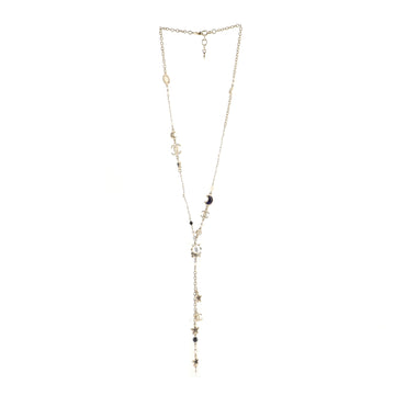 Chanel CC Moon Star Drop Necklace Crystal Embellished Metal and Faux Pearls