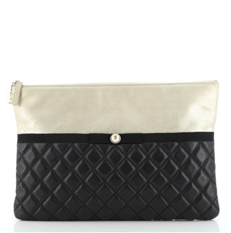 Chanel Pearl O Case Clutch Quilted Lambskin and Calfskin Large