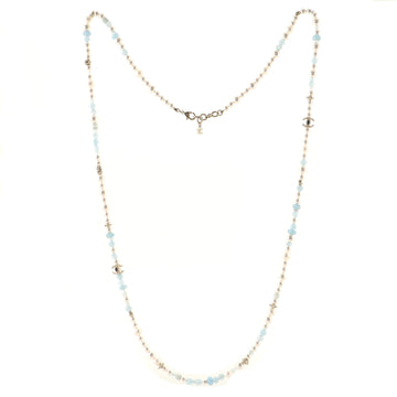 Chanel CC Long Necklace Crystal Embellished Metal and Faux Pearls with Beads