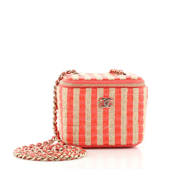 Classic Vanity Case with Chain Striped Raffia and Jute Mini