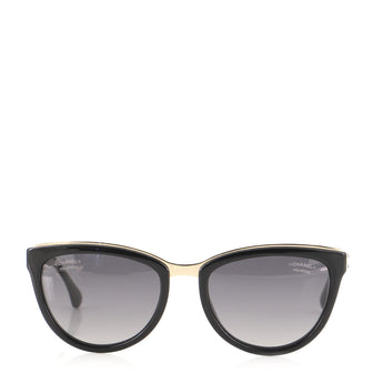 Chanel Interwoven Chain Temple Cat Eye Sunglasses Acetate with Metal and Leather