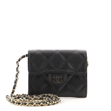 Chanel Classic Card Holder on Chain Quilted Caviar Mini