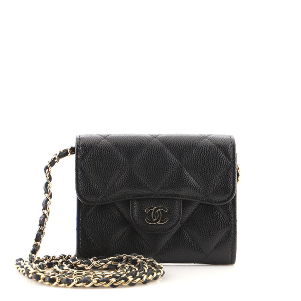 CHANEL Caviar Quilted Flap Card Holder On Chain Black 679109