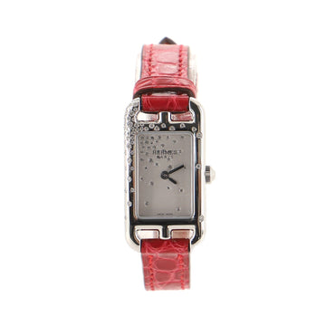 Hermes Nantucket Jete de Diamants Quartz Watch Stainless Steel and Alligator with Diamonds 17