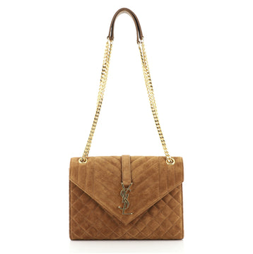 Saint Laurent Classic Monogram Envelope Satchel Quilted Suede Medium