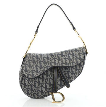 Christian Dior Vintage Saddle Bag Diorissimo Canvas Medium