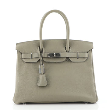 Hermes Birkin Handbag Green Clemence with Palladium Hardware 30