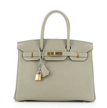Hermes Birkin Handbag Green Clemence with Gold Hardware 30