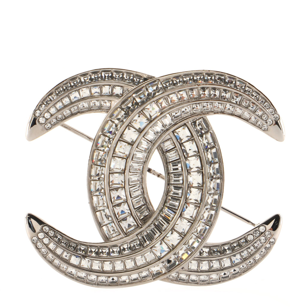 Chanel CC Moon Baguette Brooch Metal and Crystals Silver 8333071