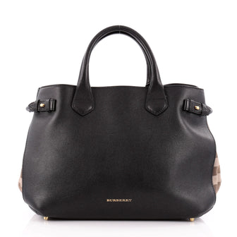 Burberry Banner Convertible Tote Leather and House Check Canvas Small
