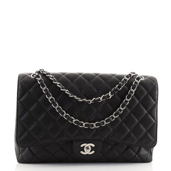 Chanel Vintage Classic Single Flap Bag Quilted Caviar Maxi