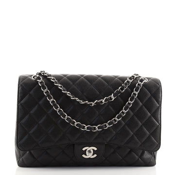 Chanel Vintage Classic Single Flap Bag Quilted Caviar Maxi