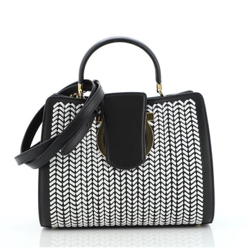 Salvatore Ferragamo Thea Top Handle Bag Woven Leather Small