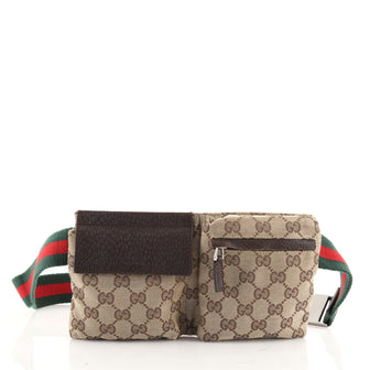 Gucci Vintage Double Belt Bag GG Canvas Small