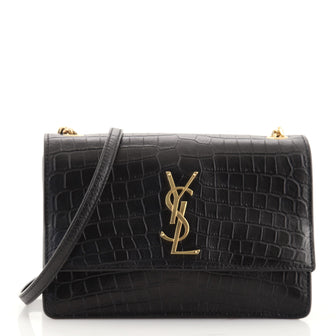 Saint Laurent Sunset Shoulder Bag Crocodile Embossed Leather Small