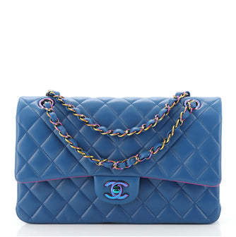 Chanel Classic Double Flap Bag Quilted Lambskin with Rainbow Hardware Medium