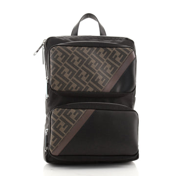 Fendi Double Pocket Backpack Nylon with Zucca Coated Canvas and Leather