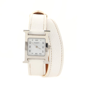 Hermes Heure H Double Tour Quartz Watch Stainless Steel and Leather 21