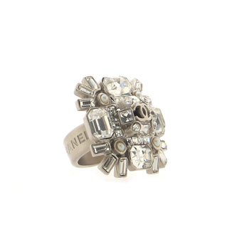 Chanel CC Cross Ring Metal with Faux Pearls and Crystals