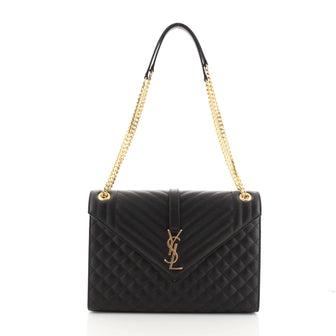 Saint Laurent Classic Monogram Envelope Satchel Quilted Leather Large