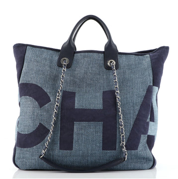 Chanel Deauville Logo Shopping Tote Printed Raffia Large