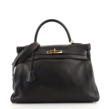 Hermes Kelly Handbag Black Gulliver with Gold Hardware 35