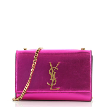 Saint Laurent Classic Monogram Crossbody Bag Metallic Leather Small