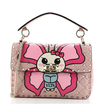 Valentino Rockstud Spike Flap Bag Quilted Printed Leather Medium