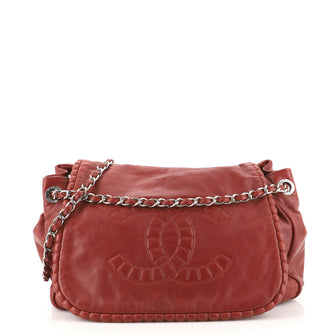 Chanel On the Bund Accordion Flap Bag Leather Large
