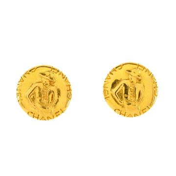 Chanel Vintage Coco Figure Round Clip-On Earrings Metal