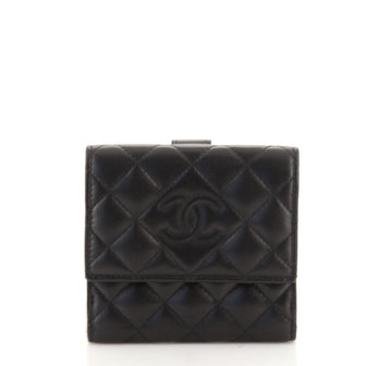 Chanel Diamond CC French Wallet Quilted Lambskin Compact