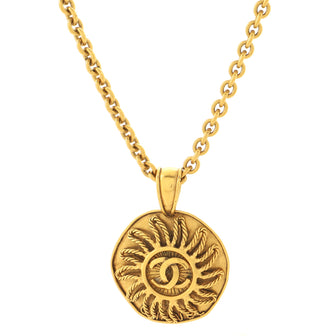 Chanel Vintage CC Sun Round Pendant Long Necklace Metal
