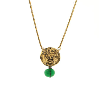 Chanel Vintage Lion Head Pendant Necklace Metal with Gripoix