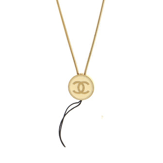 Chanel Vintage CC Round Pendant Lanyard Necklace Metal and Enamel