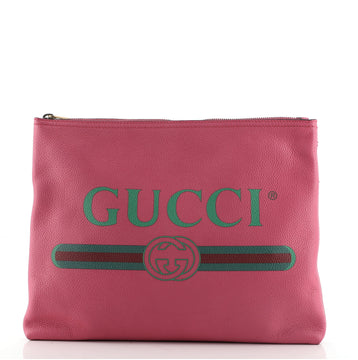 Gucci Logo Portfolio Pouch Printed Leather Medium