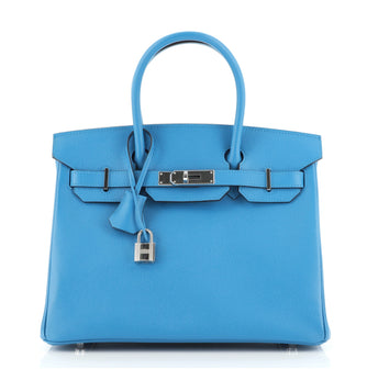 Hermes Birkin Handbag Blue Epsom with Palladium Hardware 30